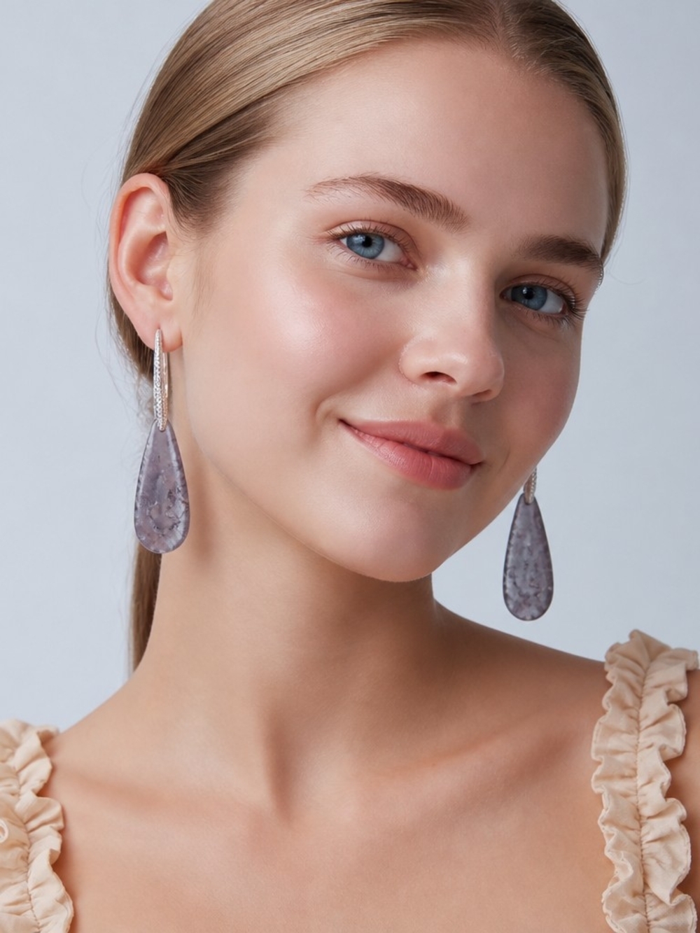 Lavender Teardrop Resin Dangle Earrings with Silver Hooks